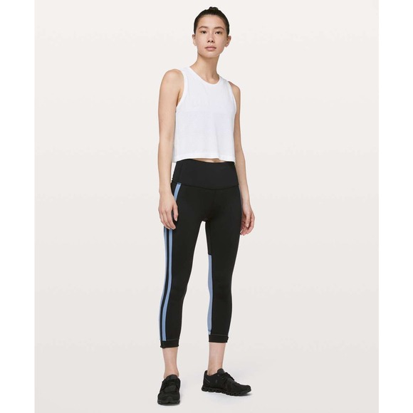 Lululemon Leggings 4 Black Blue Zip The Line Crop High Rise Capri Workout - Picture 12 of 16